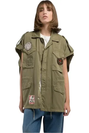 Replay Bluser & Skjorter, Dame, Grøn, S, Bomuld, Farverig Hawaii Patch Skjorte
