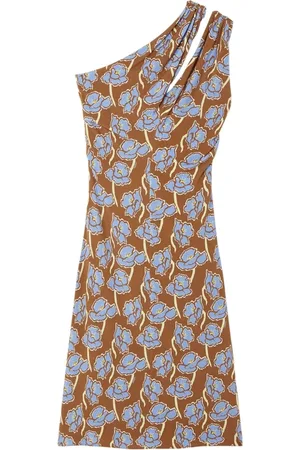 VERSACE Kjole, Dame, Flerfarvet, S, Brun valmueprint midi kjole