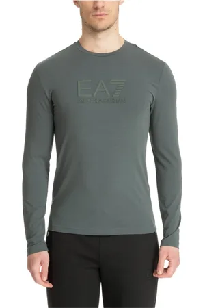 EA7 Top, Herre, Grå, M, Bomuld, Ensfarvet Logo Langærmet T-shirt