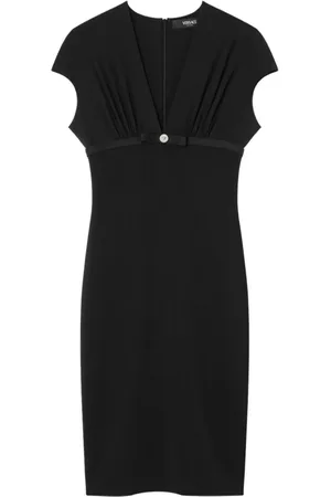 VERSACE Kjole, Dame, Sort, M, Uld, Sort Midi Kjole med Båndkant