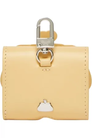 Max Mara Tilbehør, Dame, Gul, ONE SIZE, Læder, Læder Øretelefon Etui med Knap