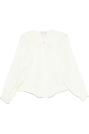 FORTE FORTE Bluser & Skjorter, Dame, Hvid, XS, Pastelgul rund hals langærmet skjorte
