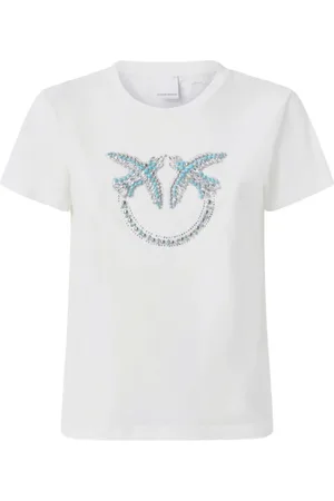 Pinko Top, Dame, Hvid, M, Bomuld, Hvid Love Birds Logo T-shirt