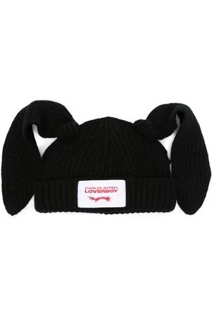 Charles Jeffrey Loverboy Tilbehør, Herre, Sort, ONE SIZE, Uld, Chunky Strik Dyreører Beanie