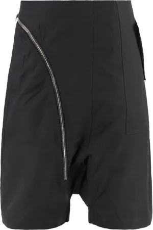 Rick Owens Shorts, Herre, Sort, XL, Bomuld, Asymmetrisk lynlås bomuld Bermuda shorts