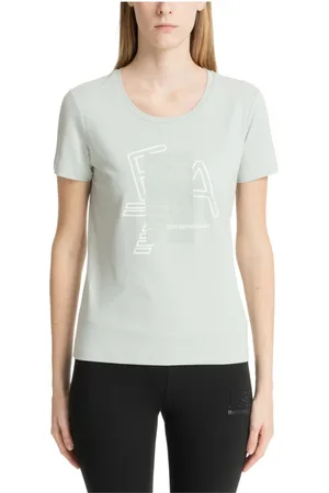 EA7 Top, Dame, Grå, S, Bomuld, Mønstret T-shirt med Logo Detalje