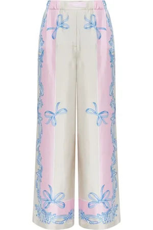 VERSACE Bukser, Dame, Flerfarvet, M, Uld, Multifarvet pyjamas-stil silkebukser