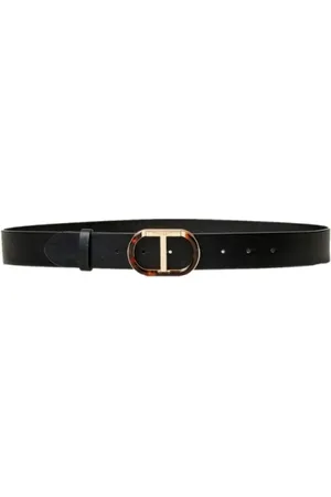 Twin-Set Tilbehør, Dame, Sort, S, Uld, Lavtaljet Oval T Emaljebælte