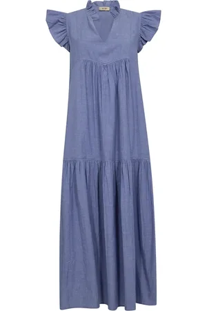 Mos Mosh Kjole, Dame, Blå, XS, Bomuld, Feminin Kjole med Ruffle Detaljer