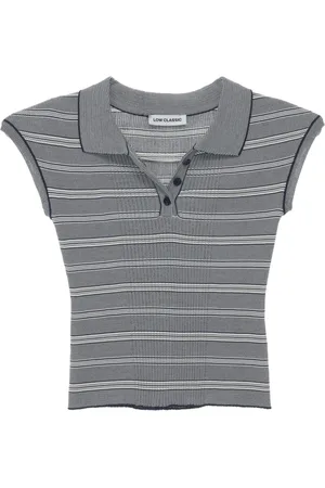 Low Classic Strik, Dame, Grå, S, Blå Stribet Polo Sweater