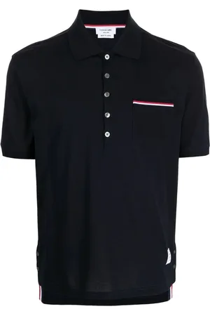 Thom Browne Top, Herre, Blå, L, Bomuld, Mercerized Pique Pocket Polo Shirt