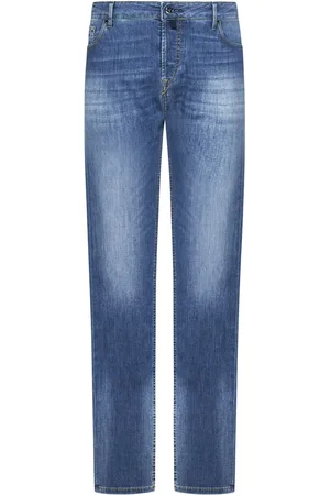 Hand Picked Jeans, Herre, Blå, W33, Bomuld, Blå Slim Fit Jeans med Logo Detaljer