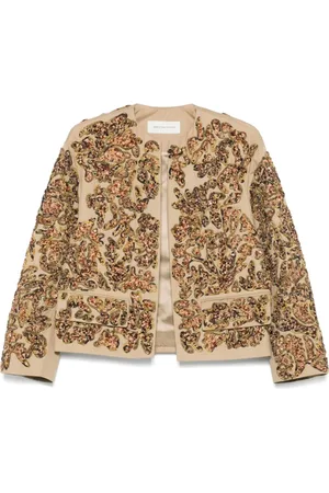 DRIES VAN NOTEN Jakke, Dame, Brun, S, Lys Beige Broderet overtøj