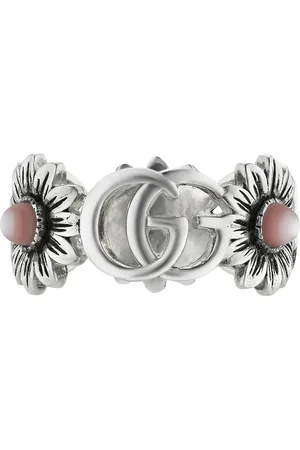 Gucci Tilbehør, Dame, Grå, 55 MM, Ybc527394002 - Ring i sterlingsølv og lyserød perlemor med dobbelt G og blomstermotiv