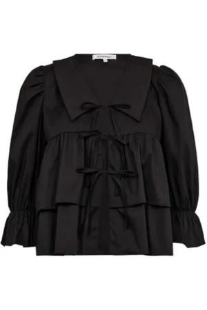 Co`Couture Bluser & Skjorter, Dame, Sort, L, Bomuld, Crisp Collar Blouse Topper