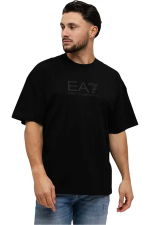 Emporio Armani Top, Herre, Sort, L, Bomuld, Sort Herre T-shirt med Logoprint