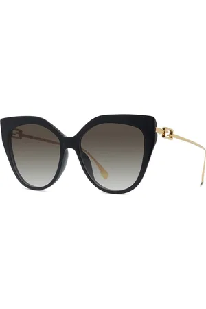 Fendi Tilbehør, unisex, Sort, ONE SIZE, Uld, Kat Eye Solbriller Sort Guld