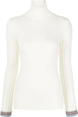 Etro Strik, Dame, Hvid, M, Uld, Hvid Høj Hals Sweater Strikvarer