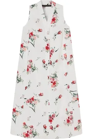 Persona by Marina Rinaldi Kjole, Dame, Hvid, 5XL, Bomuld, Blomstret Ærmeløs Kjole med V-Hals