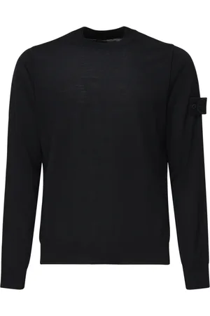 Stone Island Strik, Herre, Sort, M, Uld, Sort Uldtrøje med Badge