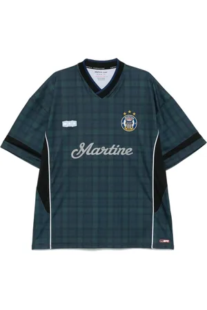 MARTINE ROSE Top, Herre, Grøn, XL, Uld, Mørkegrøn Logo Print Crew Neck T-shirt