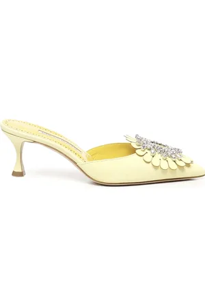 Manolo Blahnik Sko, Dame, Gul, 38 EU, Læder, Læderhæle med juvelspænde