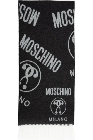 Moschino Tilbehør, Herre, Sort, ONE SIZE, Uld, Logo Frynset Uldtørklæde