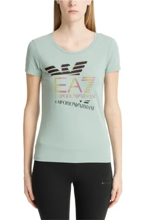 EA7 Top, Dame, Grøn, S, Bomuld, Mønstret Logo T-shirt