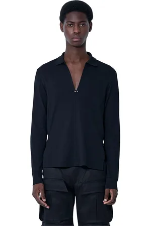 MUGLER Top, Herre, Sort, M, Bomuld, Plunge V Neck Skjorte Hardware Klassisk