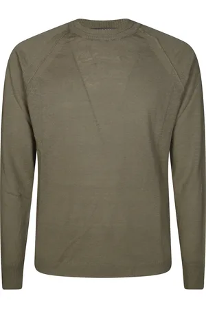 Daniele Fiesoli Strik, Herre, Grøn, M, Bomuld, Linned Bomuld Langærmet Crewneck Top