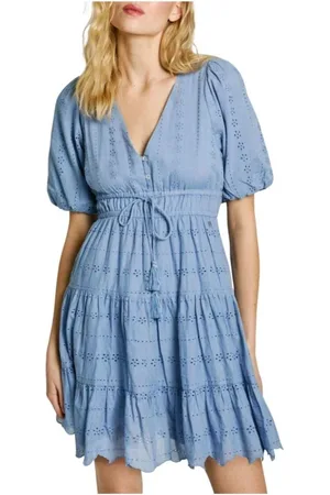 Pepe Jeans Kjole, Dame, Blå, XS, Uld, Blå Broderet Dag Kjole