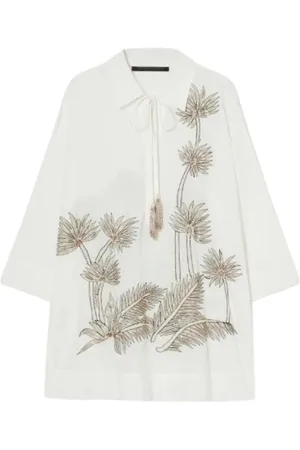 Persona by Marina Rinaldi Bluser & Skjorter, Dame, Hvid, 2XL, Bomuld, Palm Tree Broderet Tunika