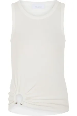 Paco rabanne Top, Dame, Hvid, S, Ribbet T-shirt