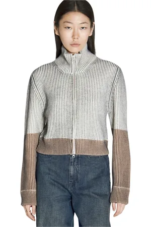 Maison Margiela Strik, Dame, Grå, M, Uld, Uld Bland Zip Cardigan