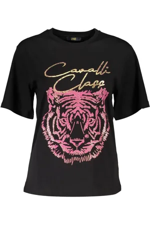 Roberto Cavalli Top, Dame, Sort, XS, Bomuld, Elegant Sort Bomulds T-Shirt