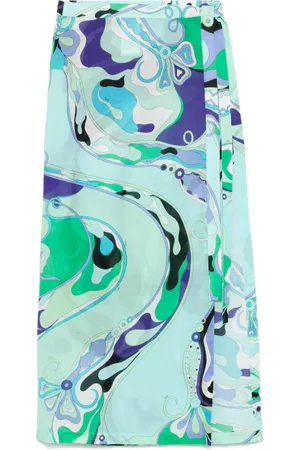 Emilio Pucci Nederdel, Dame, Flerfarvet, XS, Turkis Blå-Grøn Sidebånd Nederdel