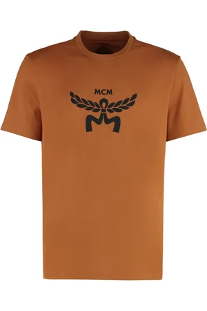 MCM Top, Herre, Brun, XL, Bomuld, Ribbet crew-neck bomuld T-shirt