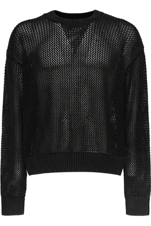 Represent Strik, Herre, Sort, M, Bomuld, Sort Bomuld Crewneck Sweater med Print