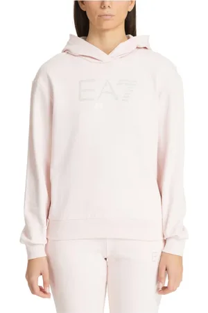 EA7 Sweathshirts & Hoodies, Dame, Lyserød, S, Bomuld, Simpel Hættetrøje med Hætte, Logo, Rhinestone