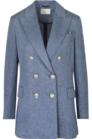 Circolo Jakke, Dame, Blå, M, Bomuld, Linned Bomuld Dobbelt-Breasted Blazer