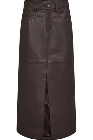 Co`Couture Nederdel, Dame, Brun, L, Læder, Læder Slids Nederdel