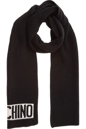 Moschino Tilbehør, Dame, Sort, ONE SIZE, Uld, Uldtørklæde med Logo Broderier