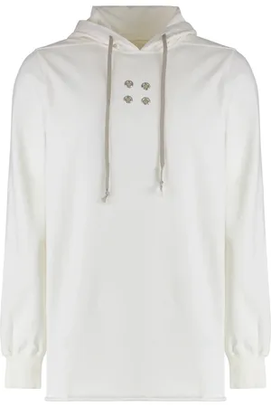 Rick Owens Sweathshirts & Hoodies, Herre, Hvid, S, Bomuld, Hættetrøje i bomuld med metaløjer