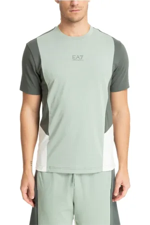 EA7 Top, Herre, Grøn, M, Bomuld, Multifarvet Logo Langærmet T-shirt