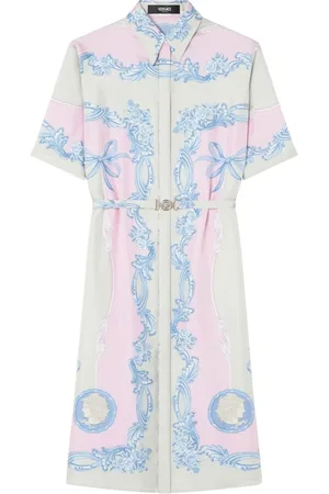VERSACE Kjole, Dame, Flerfarvet, S, Uld, Multifarvet Silke Twill Kjole med Medusa Print