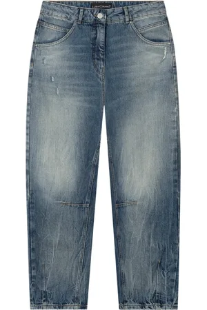 Luisa Cerano Jeans, Dame, Blå, S, Denim, Vintage Barrel-Fit Denim Jeans med Ødelagte Effekter