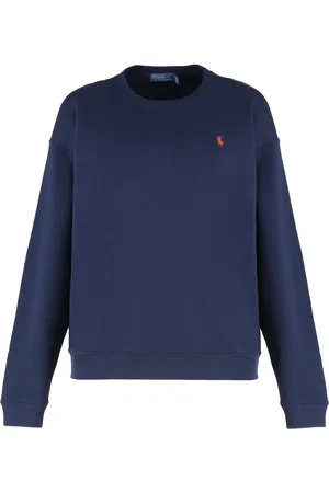 Ralph Lauren Sweathshirts & Hoodies, Dame, Blå, XS, Bomuld, Ribbet Bomuld Crew-neck Sweatshirt