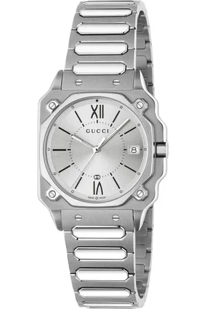 Gucci Tilbehør, Dame, Grå, ONE SIZE, Ya166504 - G-Flat 30mm rustfrit stål urkasse