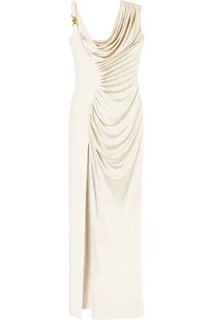 VERSACE Kjole, Dame, , S, Satin, Elegant Hvid Kjole Asymmetrisk Draperet