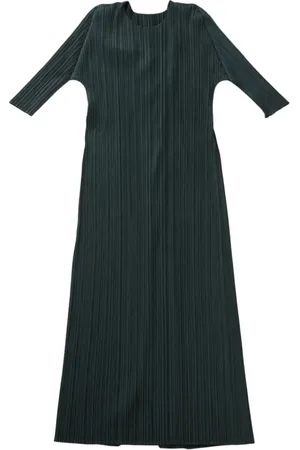 Issey Miyake Kjole, Dame, Grøn, 2XL, Elegant Bicolor Midi Kjole